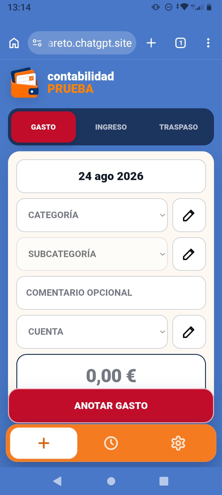 Pantalla de MoneyCan para anotar un gasto